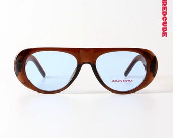 Oversized Blue Tinted Sunglasses Avant-Garde Wide-Temple Athleisure Shades