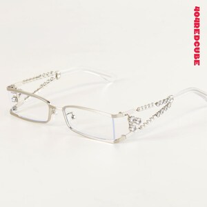 Vintage Y2K Silber Rechteck Brillen - Retro Gothic klare Linse optische Rahmen