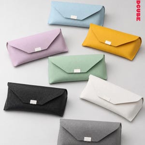 Custodia portatile in pelle per occhiali - Protezione per occhiali con motivo litchi - Custodia per occhiali da sole minimalista e sottile nella colorazione Morandi