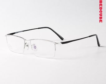 Y2K Half Rim Titanium Lightweight Glasses Frame Slim Rectangle Clear Lens Geek Chic Eyewear Tech Office Unisex