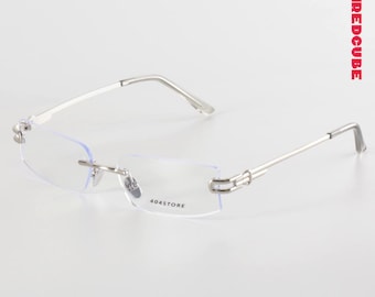 Gafas de sol rectangulares sin montura metálicas estilo Y2K, estilo cuadrado futurista estrecho, con media montura.