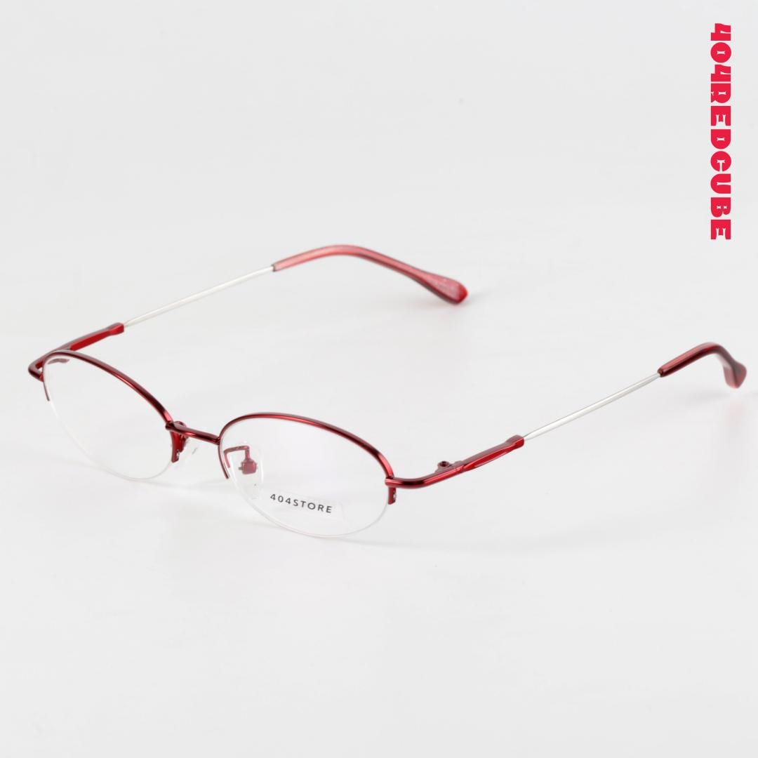 Y2K 90s Metallic Ruby Red Half Rim Oval Eyeglasses Slim Silver Temple ...