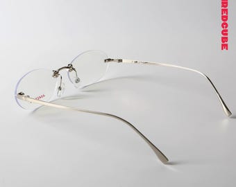 90年代ヴィンテージオーバルリムレスメガネ、ミニマリストスモール
