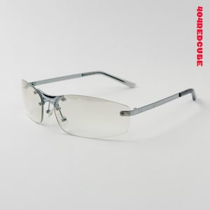 Y2K Chrome Techwear-zonnebril – futuristische, randloze omhullende zonnebril