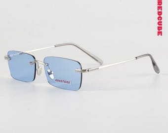 Retro Y2K Rimless Rectangle Sunglasses – Slim Silver Metal  display picture 2
