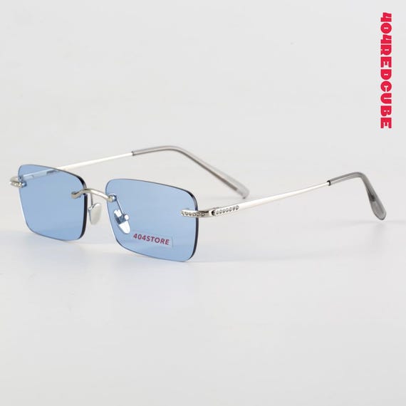 Retro Y2K Rimless Rectangle Sunglasses – Slim Silver Metal  display picture 1