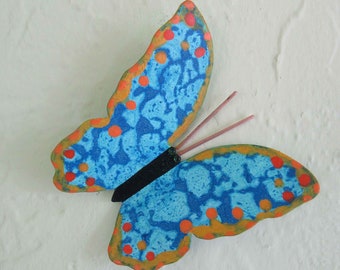 SMALL BUTTERFLY Metal wall art butterfly decor indoor outdoor patio spring design teal aqua orange  4" by 4" ready to ship