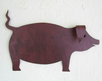 Pig Art Metal Wall Sculpture Folk Art Farm Animal Home Decor upcycled Metal Barnyard Rustic Pig 11 x 17 Ready to ship