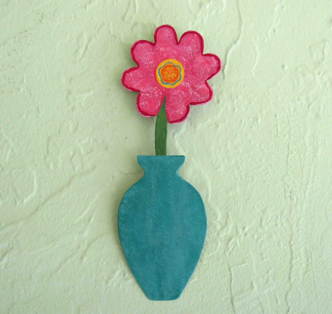 Floral Metal Wall Art Flower Recycled Metal Mini Flower Vase Etsy