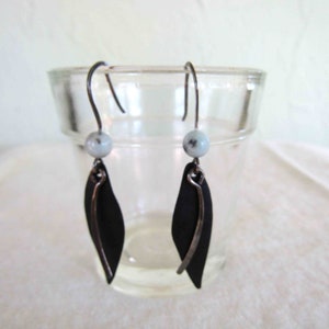 Black and Silver Drop Dangle Earrings Boho Recycled Metal Homemade Hammered Silver READY TO SHIP image 6