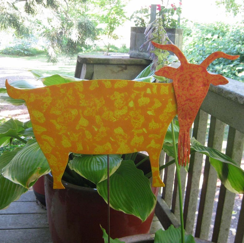 Goat Decor Metal Garden Art Goat Stake Yard Sculpture Animal Etsy