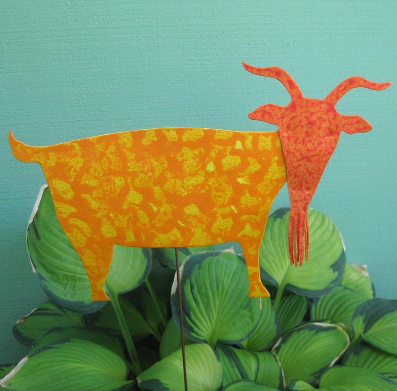 Goat Decor Metal Garden Art Goat Stake Yard Sculpture Animal Etsy