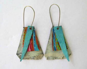 Reclaimed Tin Adventuress Earrings: Hand-Painted Statement Jewelry