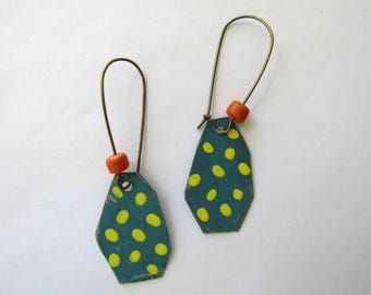 Handmade Reclaimed Tin Abstract Earrings: Lightweight Painted Brass