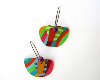Reclaimed Tin Earrings: Red Turquoise Hand-Painted Boho Jewelry