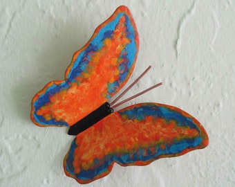 Small Butterfly Metal wall art butterfly decor indoor outdoor patio spring summer design blue orange  4" by 4" READY TO SHIP