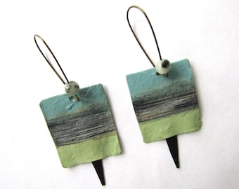 Upcycled Tin Earrings Serenity Aqua Sage Black