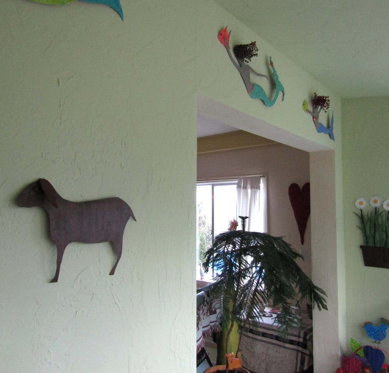 Metal Wall Art Goat Sculpture Folk Art Farm Animal Recycled Etsy