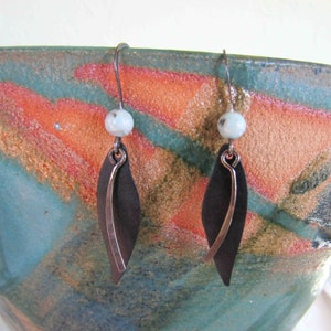 Black and Silver Drop Dangle Earrings Boho Recycled Metal Homemade Hammered Silver READY TO SHIP image 5