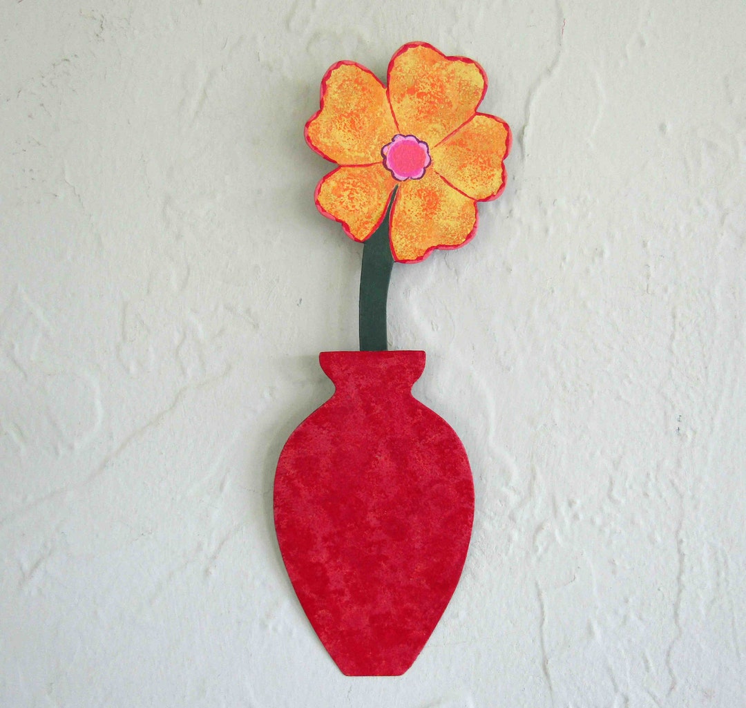 Metal Wall Art Flower Recycled Metal Mini Flower Vase Red Etsy