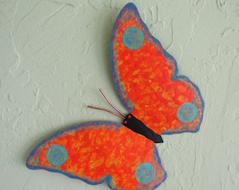 Butterfly Art Garden Decor Indoor Outdoor Butterfly Wall Sculpture Orange Blue Butterfly 8 x 12 READY TO SHIP