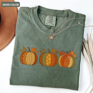 Patchwork Kürbis Shirt, Comfort Colors® Boho Herbst Ästhetisches Shirt, Retro Herbst Tshirt, süßes Herbst Shirt, gemütliches Oktober Halloween Shirt,