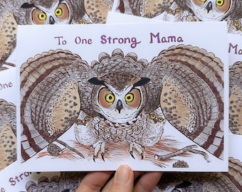 Protective Mother Owl - Mother's Day Card 5 x 7