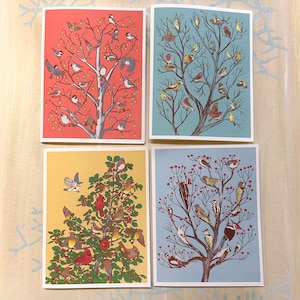 Arbre décoré d'oiseaux - Cartes de voeux