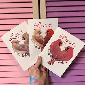 Paire de cardinaux d'amour - 5 x 7 - carte d'art - une carte
