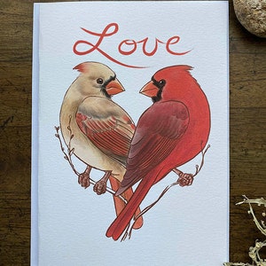 Cardinal Pair Love 5x7 Fine Art Card afbeelding 1
