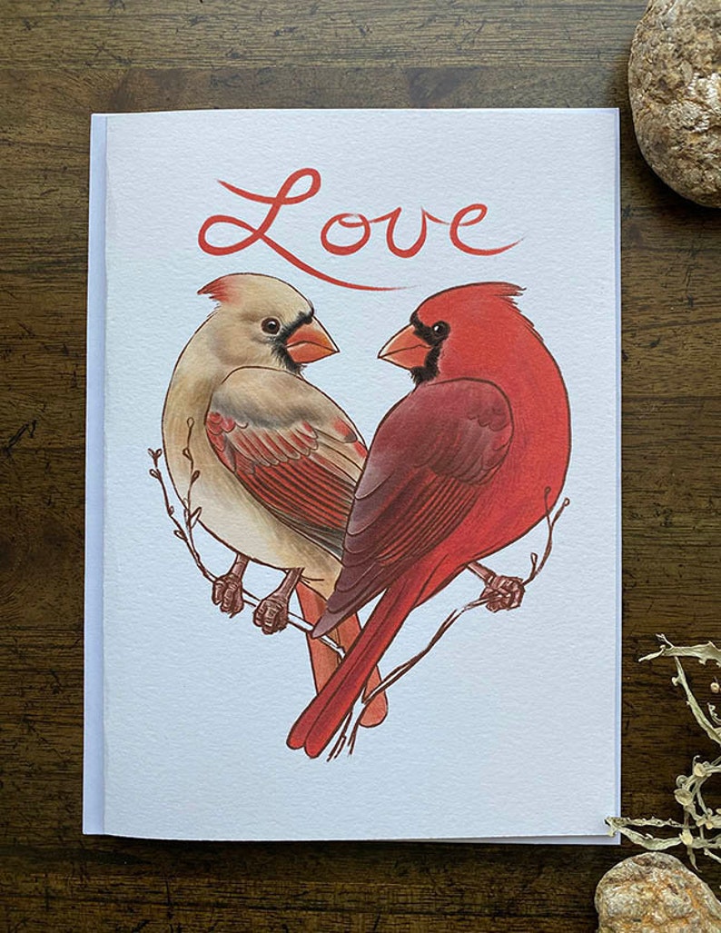 Cardinal Pair Love 5x7 Fine Art Card afbeelding 1