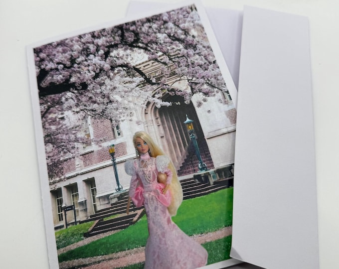 New Barbie in a Pink Sakura Garden Greeting Card 5"x7" w/Envelope