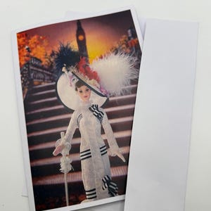 Nueva tarjeta de felicitación de Barbie de My Fair Lady Audrey Hepburn de 5" x 7" con sobre
