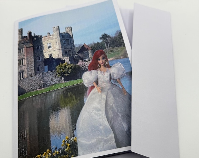 New Barbie as the Little Mermaid Ariel in front of a Castle Greeting Card 5"x7" w/Envelope
