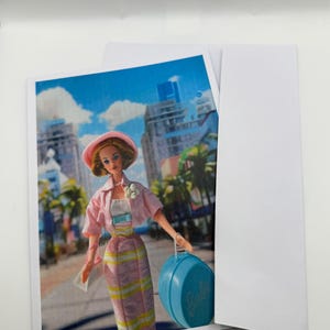 Toute nouvelle carte de voeux estivale sophistiquée Barbie en vacances 5 x 7 pouces avec enveloppe