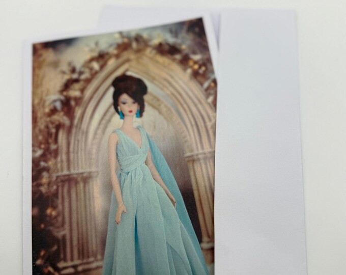 New Silkstone Barbie in a "Blue Chiffon Ball Gown"  Greeting Card 5" by 7" w/Envelope