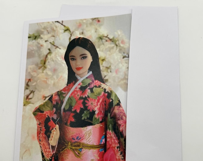 New Japanese Barbie in a Beautiful Kimono Dress Greeting Card 5"x7" w/Envelope