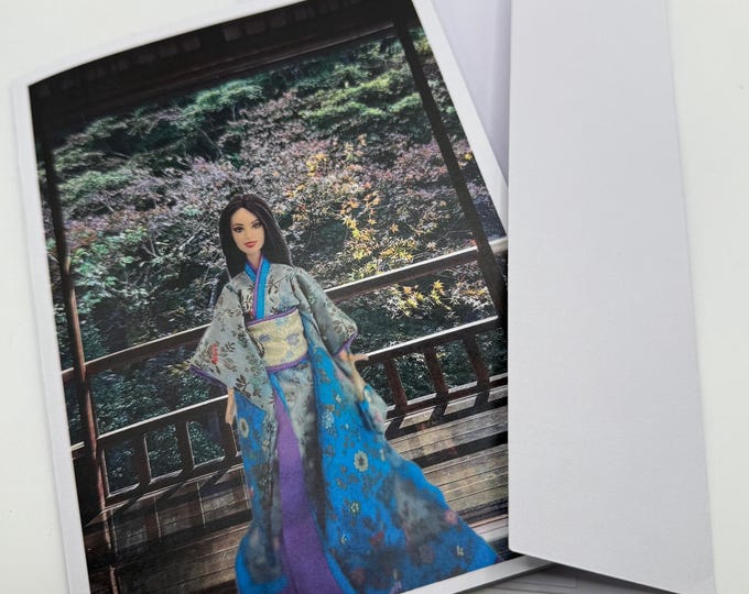 New Japanese Barbie in a Japanese Tea Garden Greeting Card 5"x7" w/Envelope