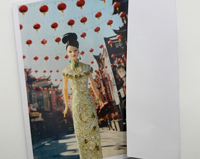 New Chinese Barbie in a Qi Pao at the Chinatown Greeting Card 5" by 7" w/Envelope