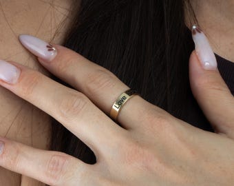 Engraved Open Ring • Personalized Adjustable Band for Women• Minimalist Gift for Her