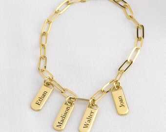 Personalized Name Bar Bracelet: Sterling Silver Paperclip Charm, Gift for Mom