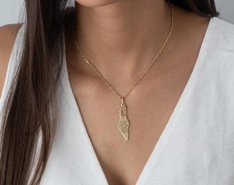 Engraved Israel Map Necklace: Sterling Silver Hebrew Blessing Pendant