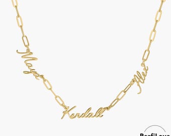 Custom Sterling Silver Multiple Name Necklace: Paperclip Chain