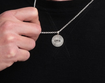 Men’s Evil Eye Necklace with Black Stone • Protection Pendant • Spiritual Jewelry Gift