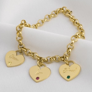 Heart Birthstone Bracelet for Mom with Children Names - Sterling Silver bracelet - Grandmother Bracelet - Mother&#39;s Day Gift