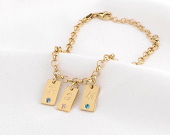 Engraved Initial Birthstone Bracelet for Mom with Children Initials - Mother's Day Gift