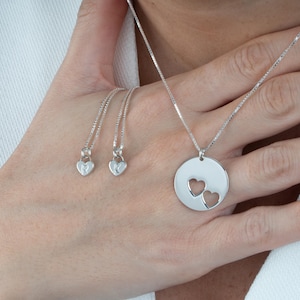 Personalized Mother Daughter Necklace Set: Sterling Silver Heart Initial Jewelry