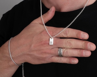 Men’s Initial Bar Necklace • Custom Letter Pendant • Personalized Engraved Plate Necklace