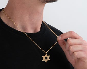 Men’s Star of David Necklace with Black Stone • Jewish Faith Pendant