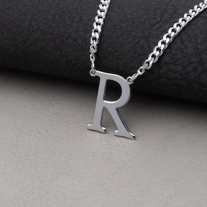 Collar con inicial cubana para hombre: colgante con letra personalizada, joyería grabada personalizada, regalo para él